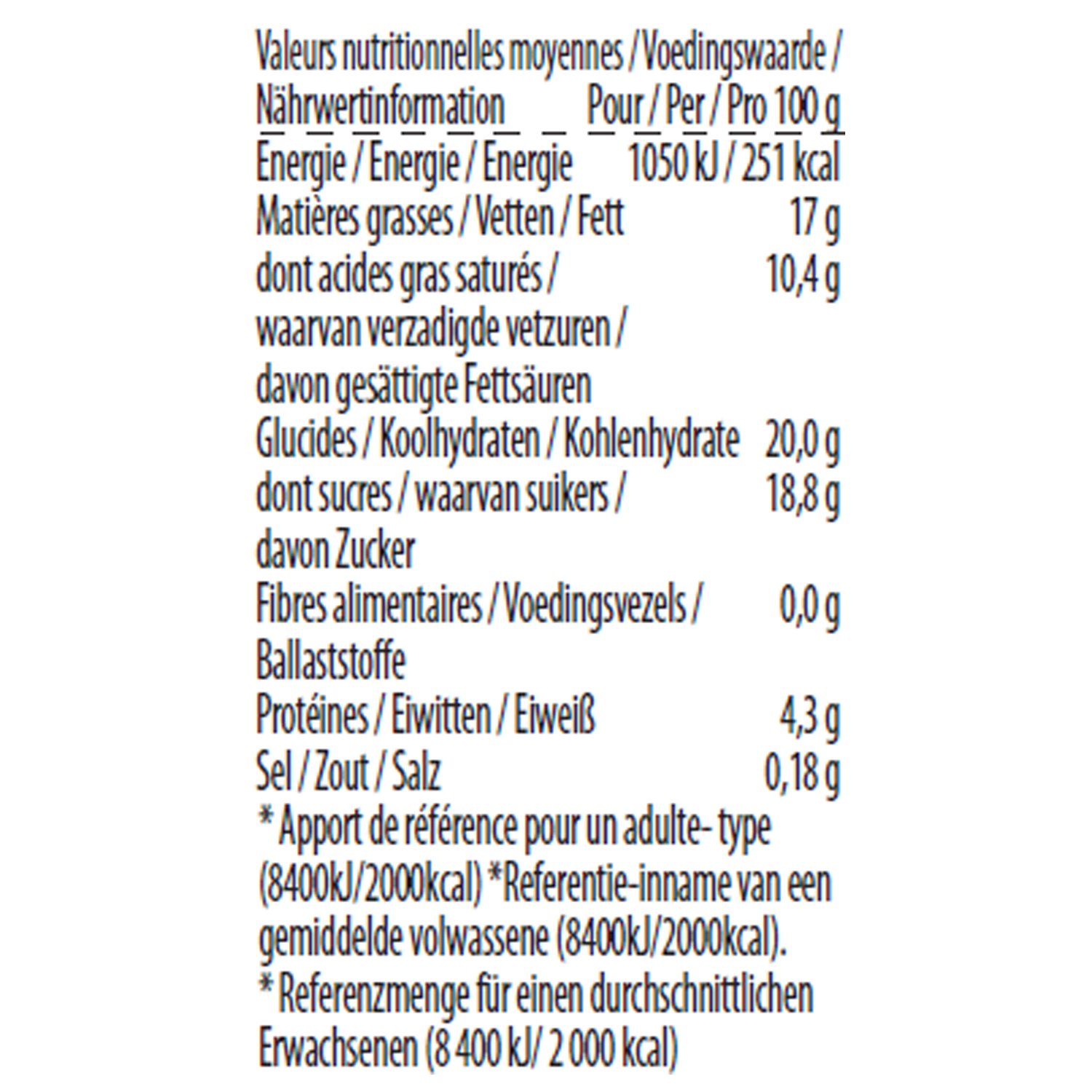 vanilla minicup nutrition